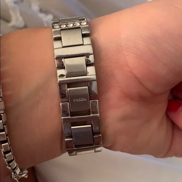 Fossil silver watch with rhinestones